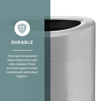 Safco Open Top Trash Can, 14 Gallon Stainless Steel Modern Garbage Can for Indoor Use, Silver