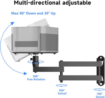 suptek Universal Foldable Projector Wall Mount - Adjustable Bracket for Projectors, Compatible with 1/4", M4 & M6 Screws, Heavy-Duty & Space-Saving Design, Black, MA1330YT
