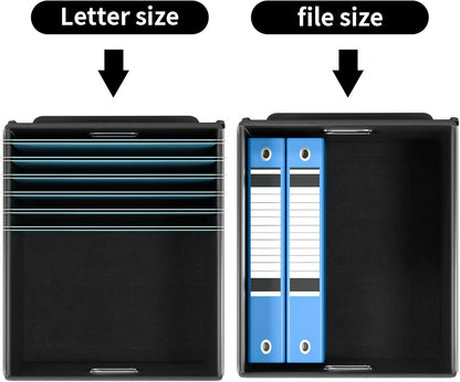 Huolewa New Portable File Organizer Boxes Set of 4, Collapsible Linen Hanging Filing Storage Boxes with Plastic Slide, Decorative Home/Office Filing System for File and Folders Storage (Black)