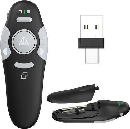 QUI Presentation Clicker Wireless Presenter Remote Clicker for PowerPoint Presentation Remote, PowerPoint Slide Advancer for Mac/Windows/Linux, Google Slide/PPT/Keynote, Type-c, Black