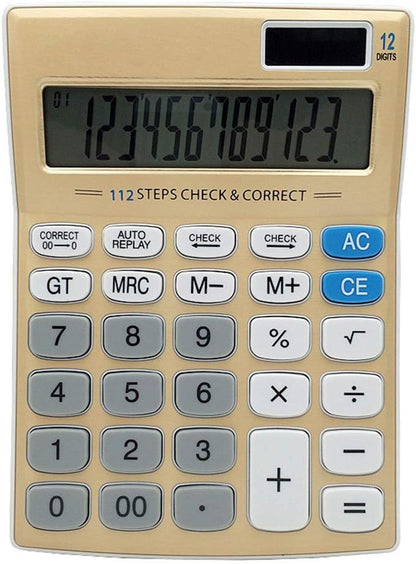 Meichoon Desktop Calculator Standard Function Solar Battery Dual Power with 12 Digit Large LCD Display Basic Calculating Machine for Office/Home Elegant Design KA05