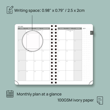 POPRUN Pocket Planner 2025-2026 (Purse Size 4'' x 6.25'') Academic Small Calendar (July 2025 - June 2026) with Hourly Time Slots, 100GSM Thick Papers, Spiral Leather Cover - Grey