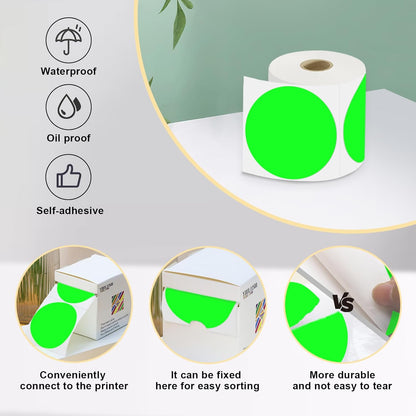 3 X 3 Inch Color Coding Dot Labels Circle Thermal Printable Waterproof 500 Pcs Round Stickers Adhesive Writable for Office, Home, Garage, DIY Sticker, Barcodes, Name Tag, Fluorescent Green