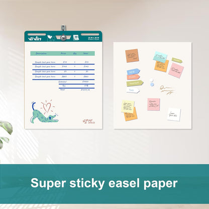 ViVin Super Sticky Easel Pad, 25 x 30 Inches Flip Chart Paper for Teachers, Large Self Stick Easel Paper, Teacher Anchor Chart, 30 Sheets/Pad, 2 Pads/Pack