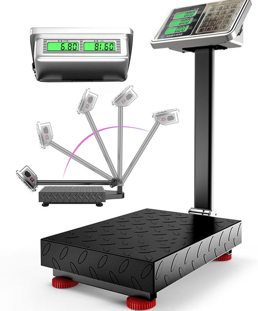 660lb Industrial Floor Platform Scale with 90°-135° Rotate Double Sided Display Weight Computing Digital Scale Platform Scale LB/KG for Luggage Shipping Package Computing
