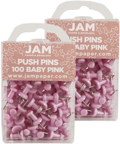 JAM PAPER Colorful Push Pins - Baby Pink Pastel Pushpins - 2 Packs of 100