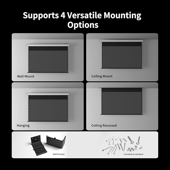 FlowArc Deluxe Smart Motorized Drop Down Screen Gray Crystal,White Aluminium Casing Ceiling/Wall Mount, 3D Enhanced,Compatible Lumen up to 1800 ANSI Standard/Telephoto Projector (120")