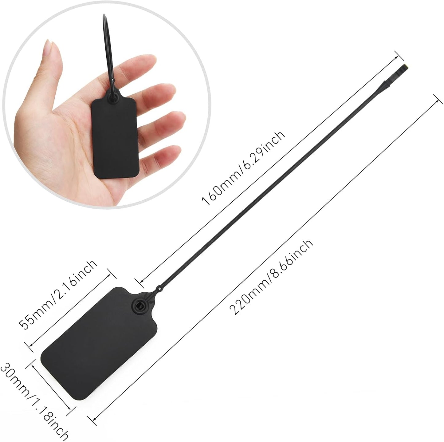 100 Black Blank Plastic Tags for Labeling Waterproof Hanging Labels Writable Tags Seal Plastic Marking Label for Clothes Bags Keys Inventory with One Marker Pen