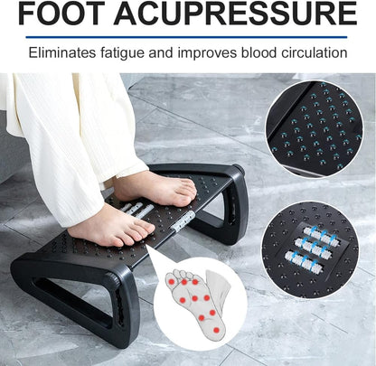 Foot Rest for Under Desk at Work - Six Heights Adjustable Under Desk Footrest - Ergonomic Foot Stools for Under Office Desks - Desks Foot Rest with Massage Rollers - Leg Rest for Chair (Black)