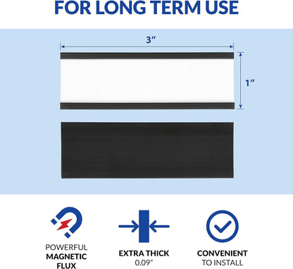 50 Pack "C" Channel Magnetic Label Holders 1x3 with 100 White Card Inserts, 50 Clear Plastic Protectors and Bonus 20 Colorful Cardstock Inserts in Blue, Green, Yellow and Red - Double-Sided Cards