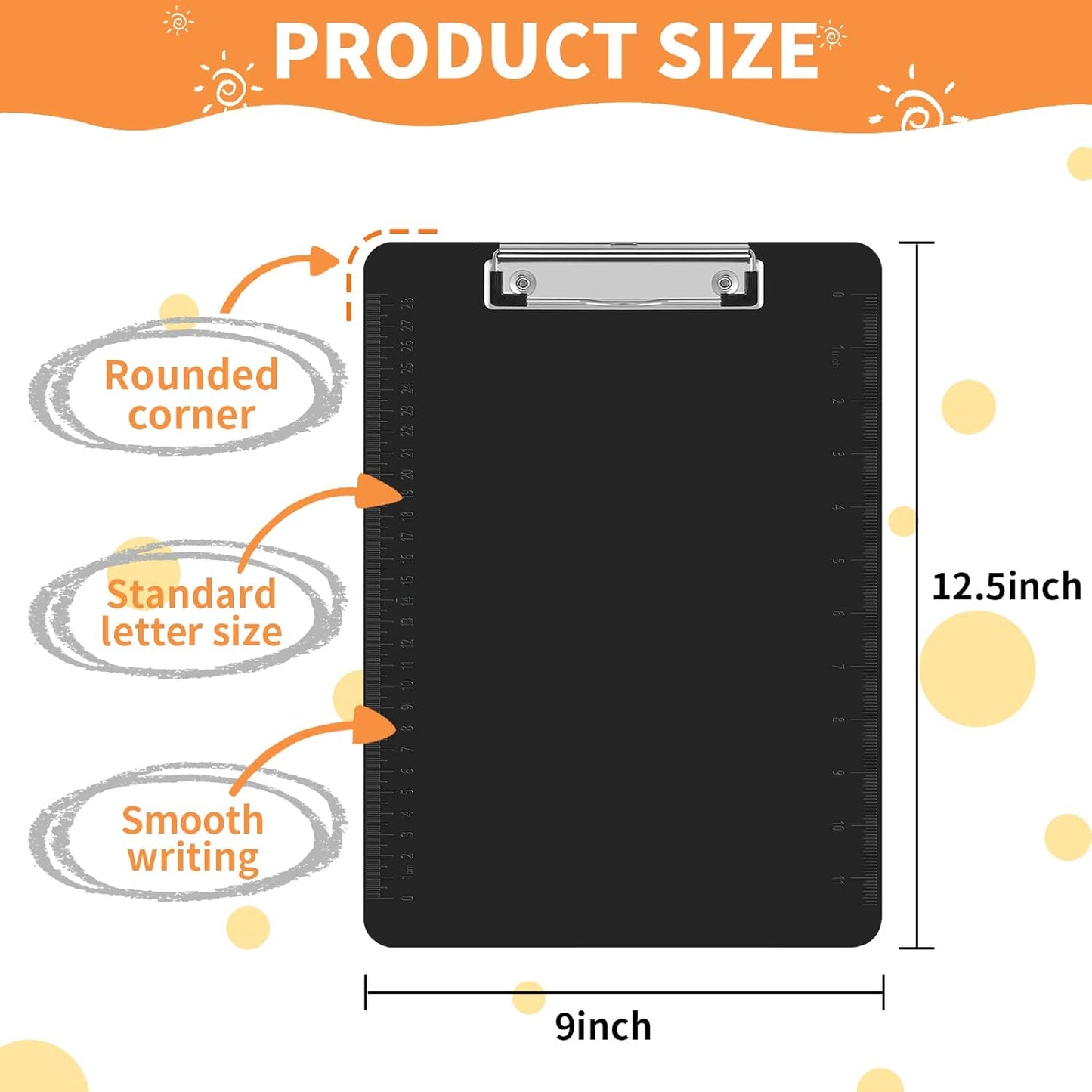 Black Clipboards, PANDRI 6 Pack Plastic Black Clipboards with Low Profile Clip 12.5 x 9 Standard Letter Size Clipboard for classrooms Office