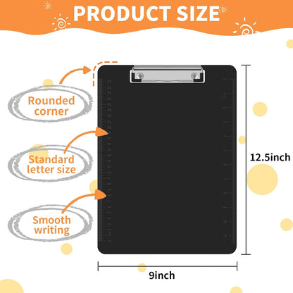 Black Clipboards, PANDRI 12 Pack Plastic Black Clipboards with Low Profile Clip 12.5 x 9 Standard Letter Size Clipboard for classrooms Office