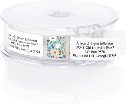 Multi-Floral Print Rolled Address Labels / 500 Personalized Return Address Labels/Designer Address Stickers in Elegant Plastic Dispenser