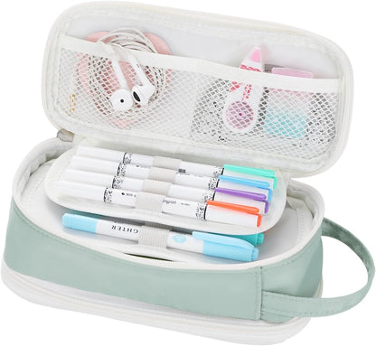 Dugio Big Pencil Case for Girls Teens Kids Zipper Pencil Pouch with Handle Organizer Pencil Bag Aesthetic Pencil Pen Case for School Green