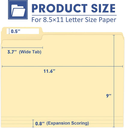 File Folder, PANDRI 220 Pack File Folder, 1/3 Cut Tab, Letter Size, Filing Folder for Office School Business, Manila