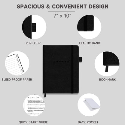 Password Book with Alphabetical Tabs – Hardcover Internet Address & Password Organizer – Password Keeper Notebook for Computer & Website – 7 x 10" Log-in Password Journal w/Thick Paper (Black)