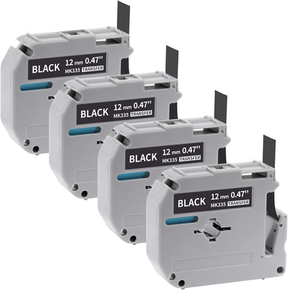 Fimax 4 x Label Maker Tape White on Black M-K335 MK 335 Replacement Brother P Touch M Tape 12mm 0.47 Black, Compatible with Brother P Touch PT-M95,PT-90,PT-70,PT-65,PT-85 Label Maker Refills