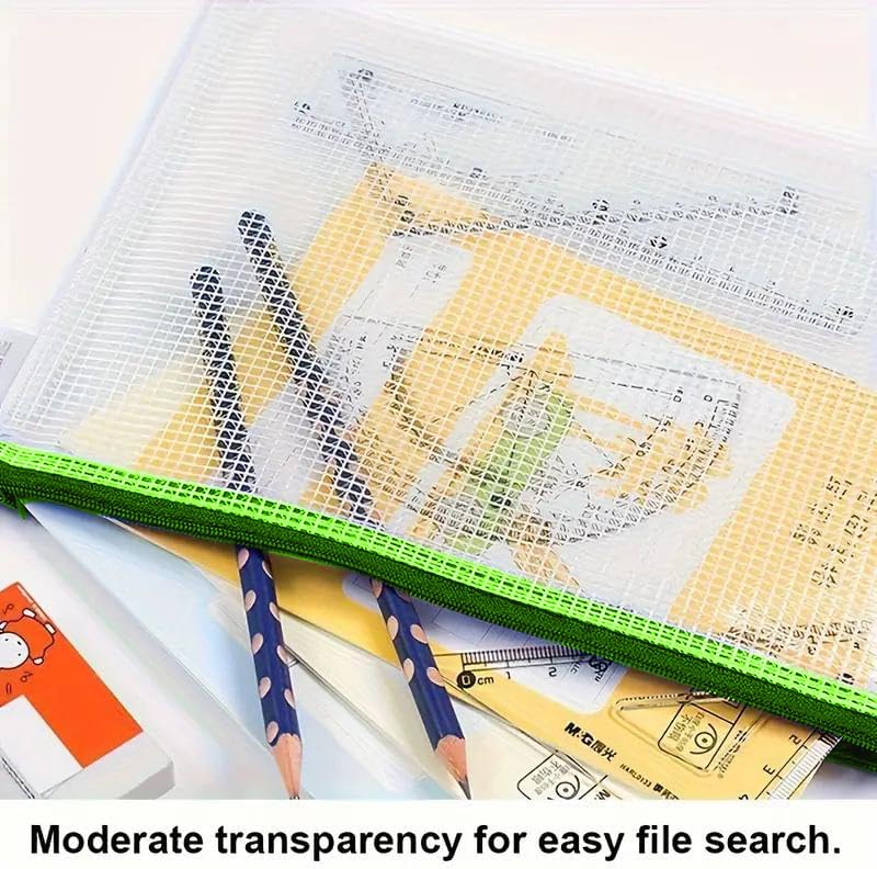 Mesh Zipper Pouch Bag,A3 Zipper Bag for Organizing Storage, Waterproof Zipper Pouch, 17" x 12"/44cm x 32cm, File Bag for School and Office Supplies (Green)