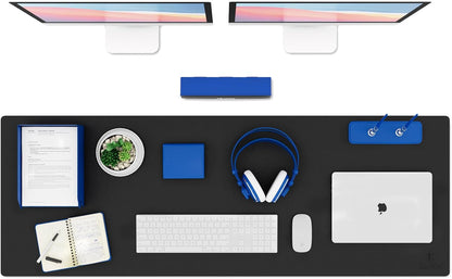 K KNODEL Large Office Leather Desk Mat, Mouse and Keyboard Pad, Computer and Laptop Mat, Desktop Protector and Cover, Writing Pad and Blotter (47.2"x17", Black)