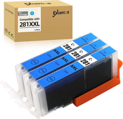 CLI-281 Cyan Ink Cartridge Replacement for Canon CLI-281XXL 281XXL 281 Cyan Use for Canon PIXMA TS6320 TR7520 TS8120 TS8320 TR8520 TS9120 (3X CLI-281XXL C)