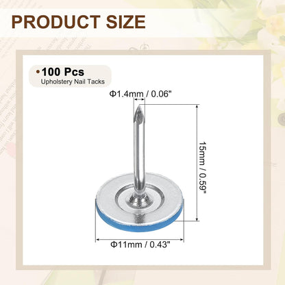 uxcell 100Pcs Upholstery Tacks, 11mmx15mm Flat Head Thumb Tack Decorative Furniture Nails Push Pins for Furniture Sofa Headboards, Blue