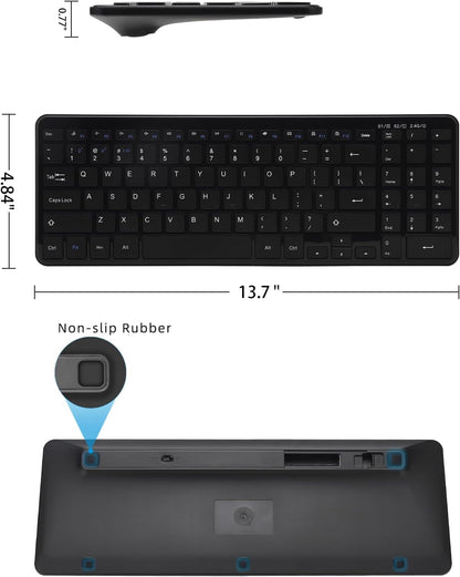 Wireless Bluetooth Keyboard, Universal Multi-Device Keyboard with Number Pad and Media Hotkeys, USB + Dual BT Connection, Ergonomic Design Slim for Windows Computer/Laptop/Tablet