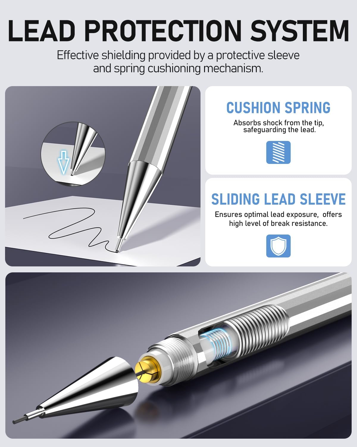 Four Candies 8PCS Metal Mechanical Pencils - 0.5 & 0.7mm with 8 Tubes HB #2 Lead Refills, Eraser Set and Eraser Refills, 20-Count Pack with Case, Lead Pencils Mechanical for Writing, Drawing, Drafting