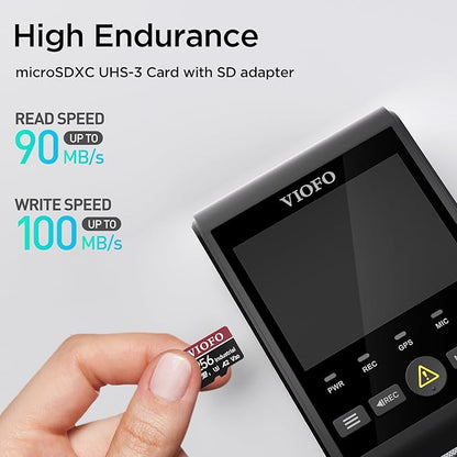 VIOFO 256GB Industrial Grade microSD Card, U3 A2 V30 High Speed Memory Card with Adapter, Support Ultra HD 4K Video Recording