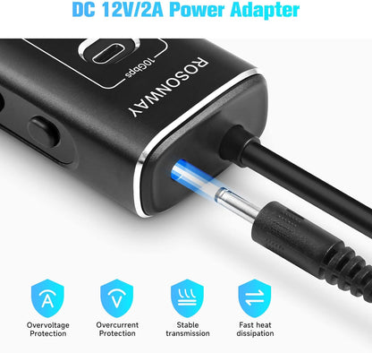 Powered USB Hub, Rosonway 7-Port USB 3.2/USB C Hub with 10Gbps USB-A 3.2, 2 USB-C 3.2, 4 USB 3.0 Ports, Individual Switches and 12V Power Adapter, Aluminum USB Port Expander for Laptop/PC, RSH-A107C