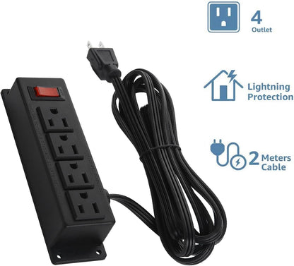 Wall Mount Power Outlet Strip, 4 Outlet Mountable Power Strip with Switch, Under Desk Power Strip Connect with 6ft Cord Mount Under Desk, Workbench, Nightstand, Dresser, Table.(Black)