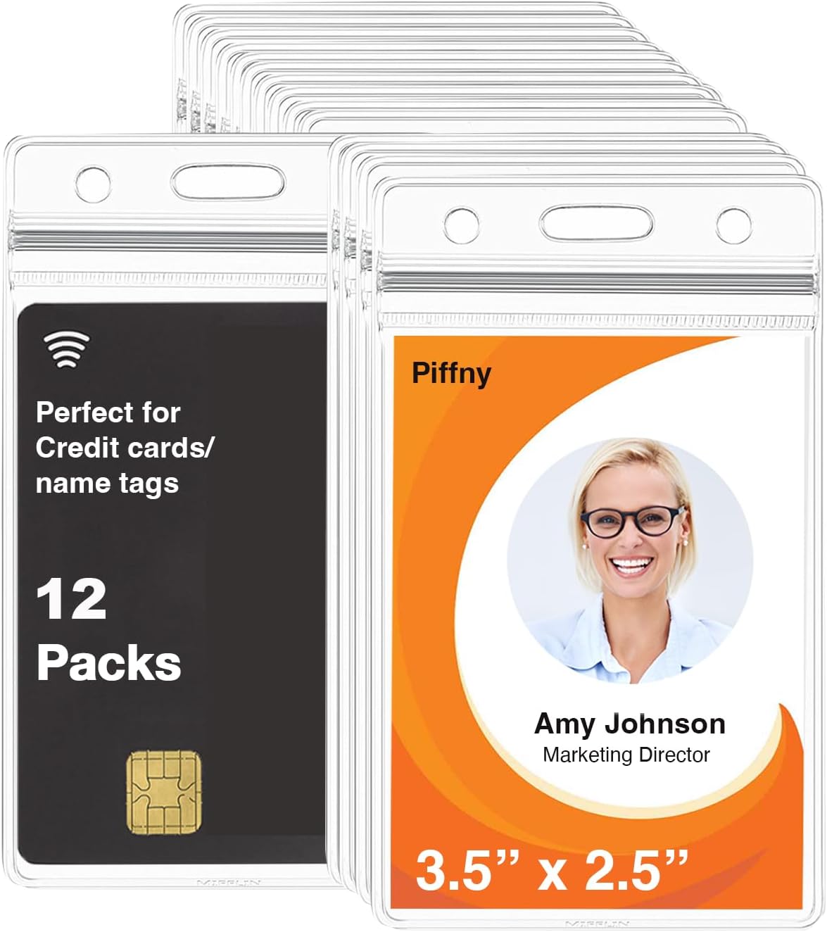 Clear ID Holder for Lanyard - ID Card Holder Waterproof (Inches, 2.25 x 3.5 Vertical 12 Pack)