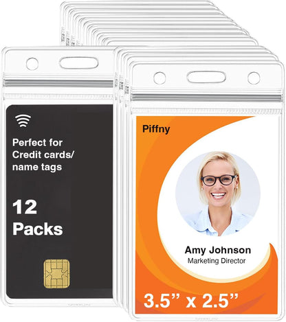 Clear ID Holder for Lanyard - ID Card Holder Waterproof (Inches, 2.25 x 3.5 Vertical 12 Pack)