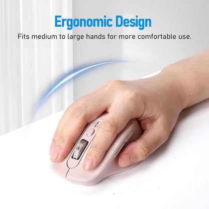 Multi-Device Wireless Bluetooth Mouse, 2.4G USB Receiver and Two Bluetooth, 4-Way Navigation Mice for Computer, Laptop, PC, MacBook, iPad (Pink)