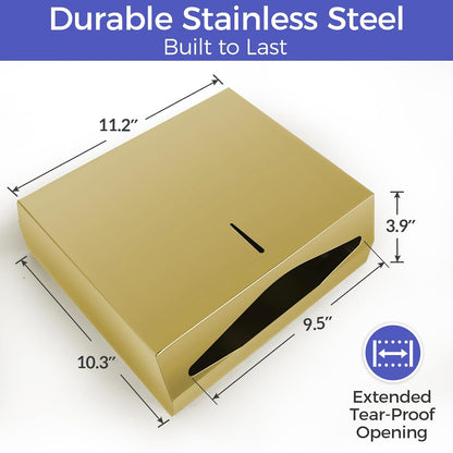 Paper Towel Dispenser Wall Mount, Brushed Gold Stainless Steel Commercial Paper Towel Holder with Lock, Large Capacity 250 C Fold/300 Multifold Towels