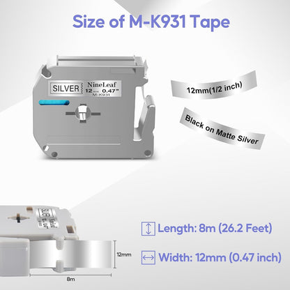 NineLeaf 4 Pack Compatible for Brother Ptouch M Tape M-931S MK931 M-K931 M931 M-931 M-K931S Tape 12mm 0.47 Silver Label Tape for PT-70BM PT-M95 PT-90 PT-70 PT-85 Label Maker Refills
