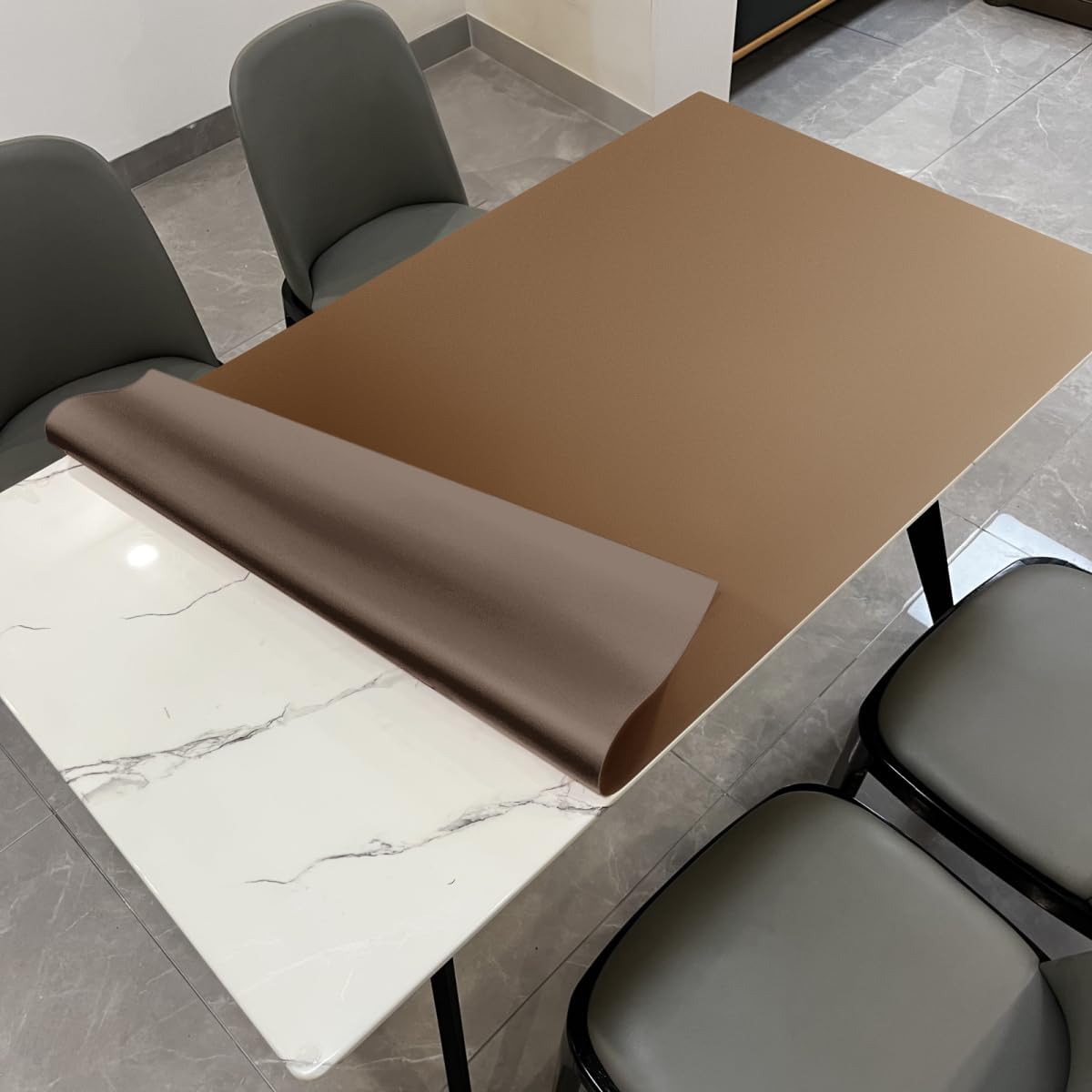 Dining Table Cover Protector for Dining Room Table - Can Be Used On Both Sides Waterproof and Easy to Clean Good Flatness Used for Dining Table(Mud Color+Champagne Gold 44x78)