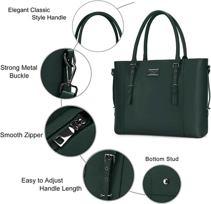 MOSISO PU Leather Laptop Tote Bag for Women, Waterproof Large Capacity Business Work Briefcase Shoulder Laptop Bag