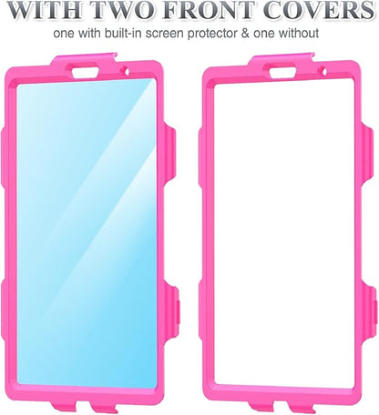 SEYMAC stock Case for iPad 9th/ 8th/ 7th Generation 10.2'', Shockproof with Screen Protector, Pencil Holder [360° Rotating Hand Strap] & Stand, for iPad 10.2 inch 2021-2019 (Rose+Black)