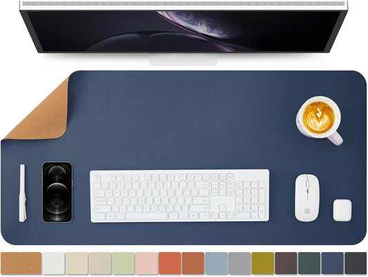 Cork Desk Mat - Dual-Sided Desk Pad for Office and Home - Desk Organization and Accessories - Ideal for Large Mouse Pad and Desk Mats on Top of Desks(Dark Blue,90cmx 43cm)