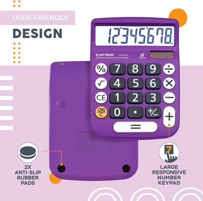 CATIGA Desktop Calculator 8 Digit with Solar Power and LCD Display, or Home, Office, School, Class and Business, 4 Function Small Basic