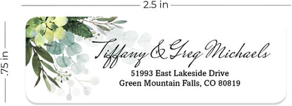 Floral Greenery Rolled Address Labels/Roll of 250 Personalized Address Labels/Designer Return Address Stickers in Elegant Plastic Dispenser