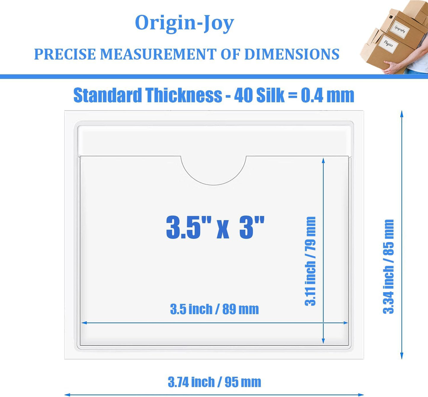Origin-Joy 35 PCS Self Adhesive Index Card Pockets with Top Open, Clear Plastic Label Holder for Cards of Note, Library and Business, Adhesive Label Pockets & Card Holder (3.5 x 3 inch)