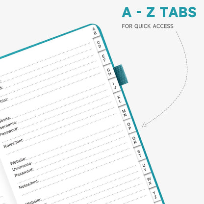 Password Book with Alphabetical Tabs – Hardcover Internet Address & Password Organizer – Password Keeper Notebook for Computer & Website – 7 x 10" Log-in Password Journal w/Thick Paper (Turquoise)