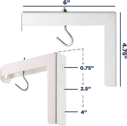 Mount-It! Projector Screen Wall Mount L-Brackets - Wall Hanging Bracket For Home Projector and Movie Screens, 6 inch Adjustable Mounting Hooks for Projection Screen, 1 Pair, White, 66 Lb Capacity Each