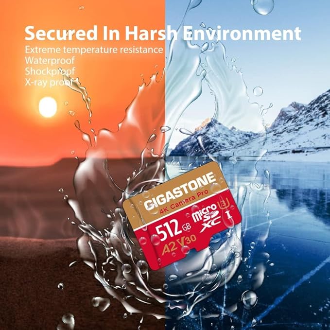 【5-Years Data Recovery】 GIGASTONE 512GB Micro SD Card 4-Pack, 4K Camera Pro, A2 V30 Compatible with Gopro, Dash Cam, DJI, Drone, Security Camera, Speed Up to 150MB/s, UHS-I U3 C10, with Adapter