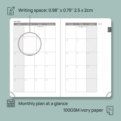 POPRUN Pocket Planner 2025-2026, (Purse Size 4''x 6.25'' Hard Cover) Academic Year Calendar Daily Weekly and Monthly (July 25-June 26) with Hourly Time Slots, 100 GSM Paper - Navy Blue