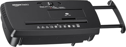Amazon Basics 8-Sheet Strip Cut Paper, CD, and Credit Card Shredder with Auto-Off Compact, Portable Design, No Basket, Extendable Arm, Black