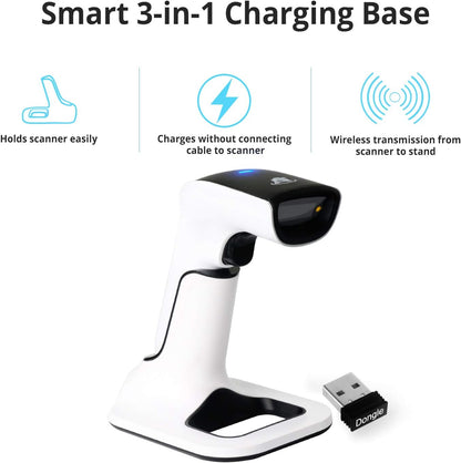 ScanAvenger Wireless Portable 1D&2D with Stand Bluetooth Barcode Scanner: 3-in-1 Handheld Scanner, Rechargeable Battery for Inventory - USB Bar Code/QR Reader (1D&2D with Next Gen Stand)