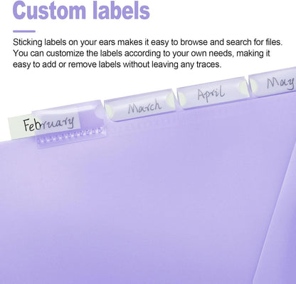 Koqye A4 Dividers for 3 Ring Binder, 8-Tab Purple Folder Dividers with Pockets, Durable Plastic Binder Dividers with Tabs, Plastic Binder Dividers for Binders (Purple - 1 Set)