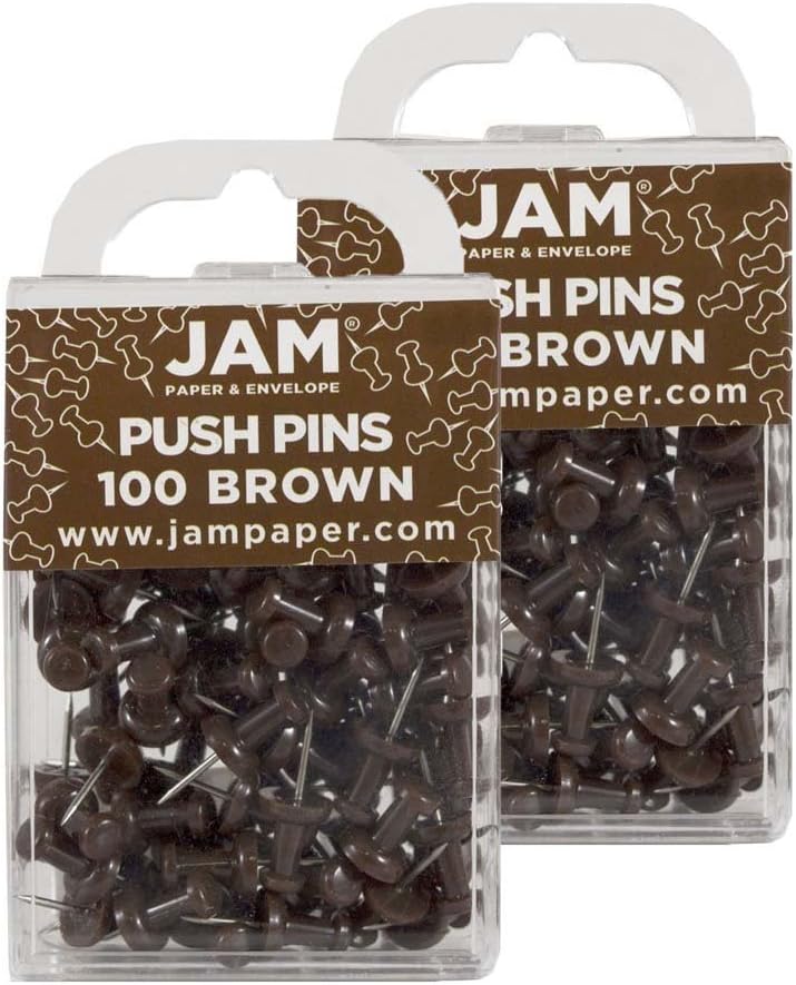 JAM PAPER Colorful Push Pins - Chocolate Brown Pushpins - 2 Packs of 100